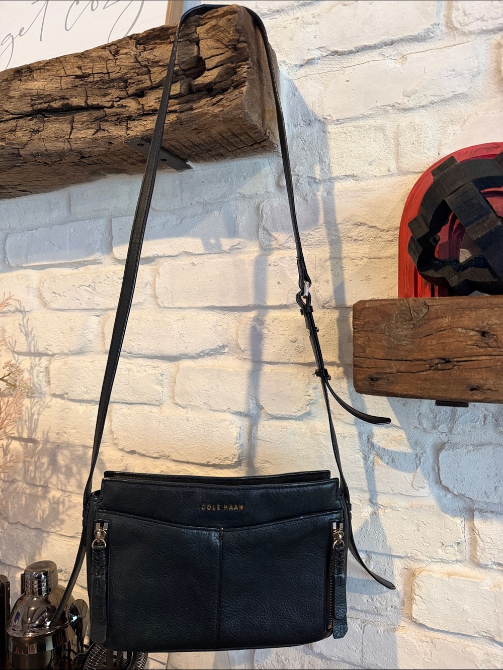 Cole Haan Black felicity Pebbled Leather bag with Front Zips - Picture 2 of 7